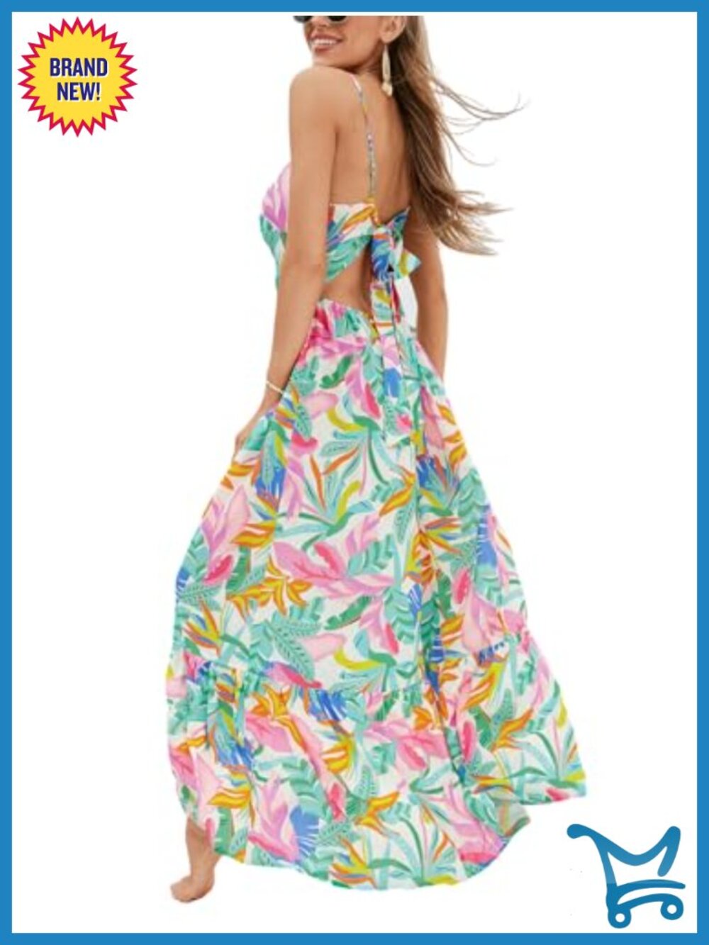 Sleeveless Maxi Dress with V-Neck and Self Tie Back Rayon